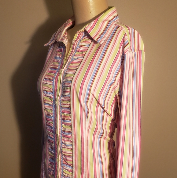 Liz Claiborne Striped Button Down Blouse Size L - Picture 2 of 5